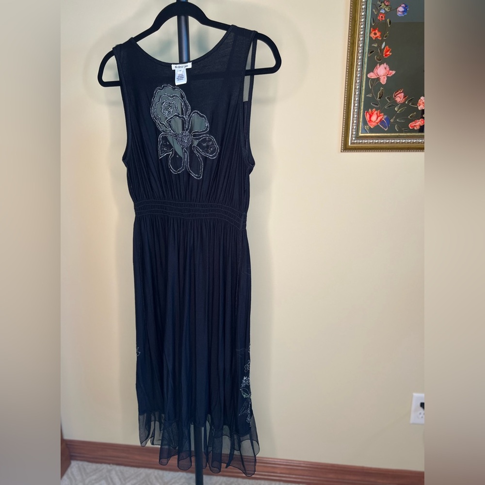 Krista Lee Dress with Floral Embroidery and Tulle Ruffle Black Size M - Picture 12 of 15